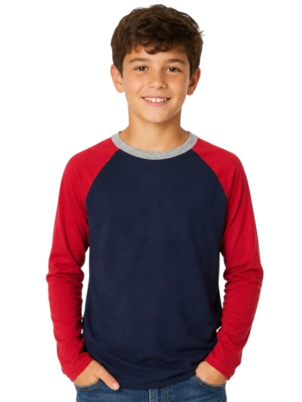 The Children’s Place Boys Colorblock Raglan Long Sleeve Tee Red Navy Size Large